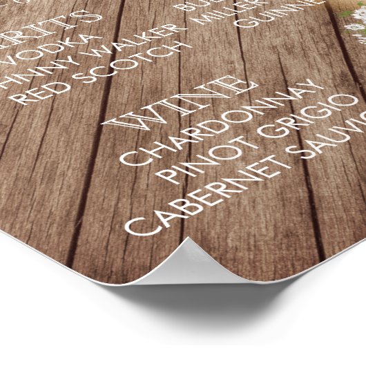 Bar Menu - Rustikale Hochzeit von Holzfass Poster (Ecke)