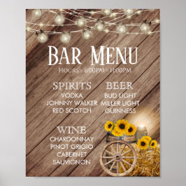 Bar Menu - Rustikales Holzfass & Sonnenblumen Poster