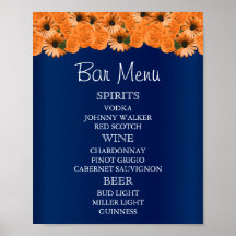 Bar Menu - Schöne Orange Rose und Navy Blue