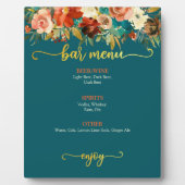 Bar Menu Sign - Aquamarin & orange Blumen Fotoplatte (Vorderseite)