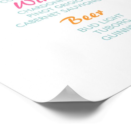 Bar menu sign - Hochzeitsfeier Aquarell Blume Poster (Ecke)