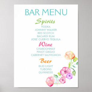 Bar menu sign - Hochzeitsfeier Aquarell Blume Poster