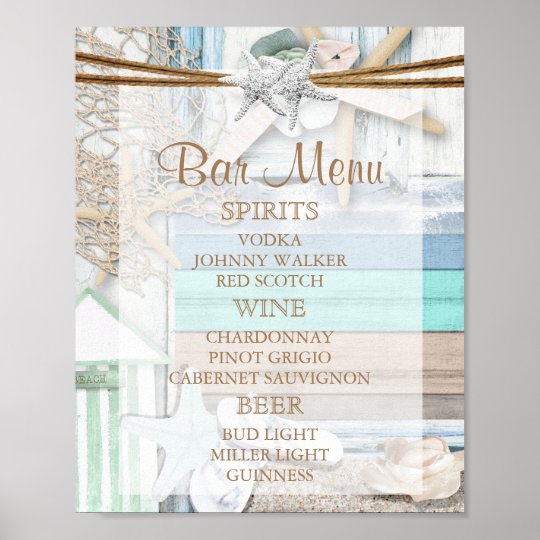 Bar-Menü - strandnahe Hochzeit Poster