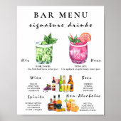 Bar Menu Wedding Calligraphy Elegante Drink Sign Poster (Vorne)