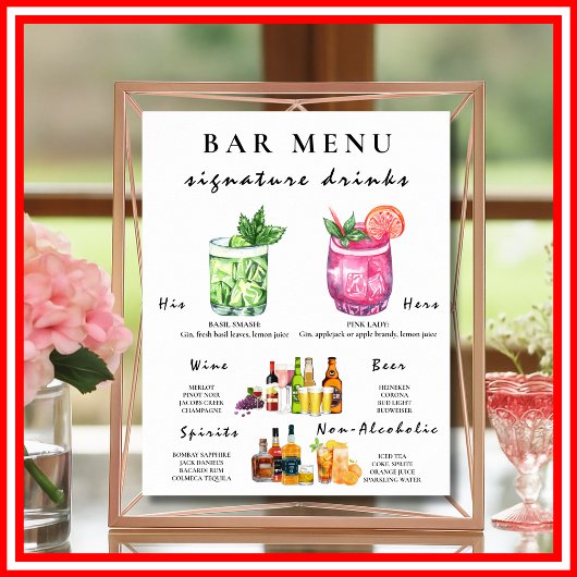 Bar Menu Wedding Calligraphy Elegante Drink Sign Poster