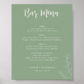 Bar Menu Wedding Sage Grüner botanischer Minimalwe Poster (Vorne)