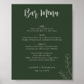 Bar Menu Wedding Sage Grüner botanischer Minimalwe Poster (Vorne)