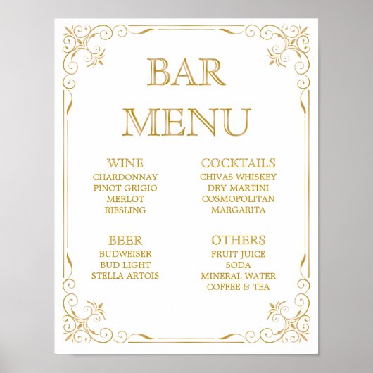 Bar Menu Wedding Sign | Gatsby Art Deco Poster (Vorne)