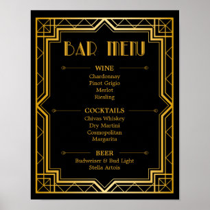 Bar Menu Wedding Sign Gatsby Art Deco Poster