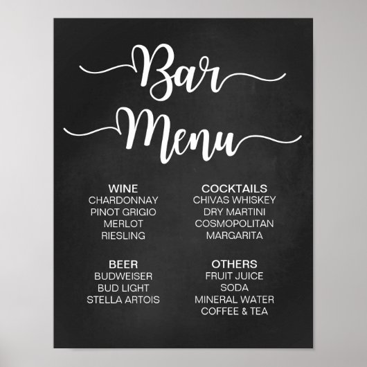 Bar Menu Wedding Sign | Moderne Kalligrafie Poster (Vorne)
