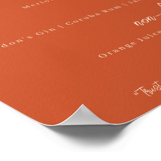 Bar Menu Wedding Signage - Burnt Orange Poster (Ecke)