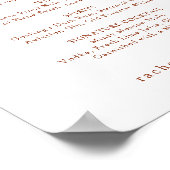 Bar Menu Wedding Terracotta Roust Fall Minimal Poster (Ecke)
