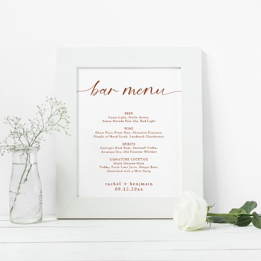 Bar Menu Wedding Terracotta Roust Fall Minimal Poster
