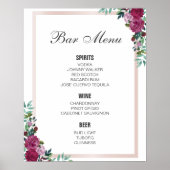 BAR MENU-Zeichen | Bordeaux | Hochzeitsfeier Bar Poster (Vorne)