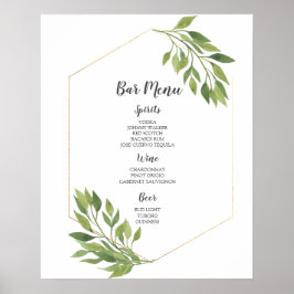 BAR MENU-Zeichen | botanische Hochzeit in Grün und Poster