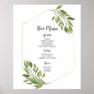 BAR MENU-Zeichen   botanische Hochzeit in Grün und Poster