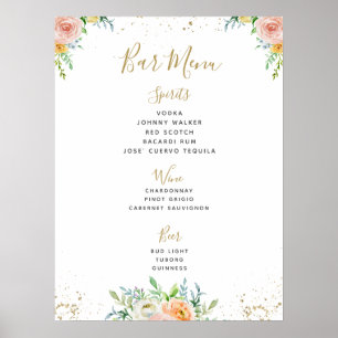 BAR MENU-Zeichen   botanische Hochzeitsfeier im Gr Poster