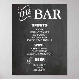 BAR MENU-Zeichen für Hochzeit und Party Empfang Poster