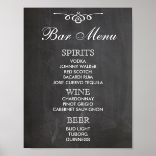 BAR MENU-Zeichen für Hochzeit und Party Empfang Poster