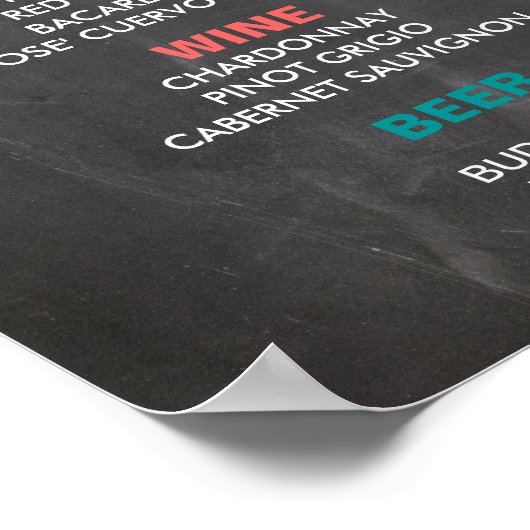 BAR MENU-Zeichen für Hochzeitsfeier auf der Tafel Poster (Ecke)