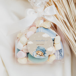 Bär Minimal Blau Baby Jungen Dusche Runder Aufkleber