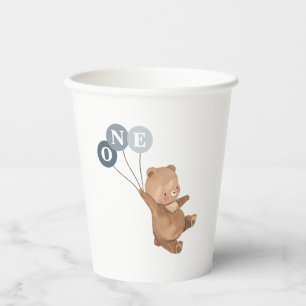 Bär mit 3 blauen Balloons Pappbecher