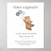 Bär mit 3 blauen Balloons Time Kapsel Poster (Vorne)