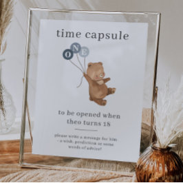 Bär mit 3 blauen Balloons Time Kapsel Poster