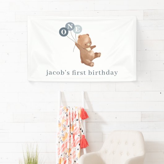 Bär mit 3 Blue Balloons Banner (Insitu)