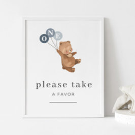 Bär mit 3 Blue Balloons bevorzugen Zeichen Poster