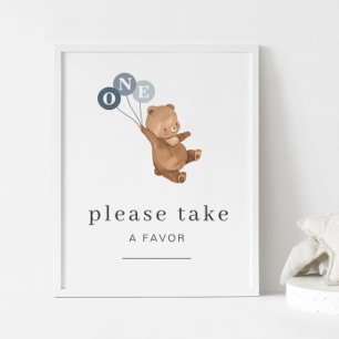 Bär mit 3 Blue Balloons bevorzugen Zeichen Poster