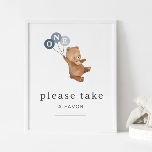 Bär mit 3 Blue Balloons bevorzugen Zeichen Poster