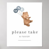 Bär mit 3 Blue Balloons bevorzugen Zeichen Poster (Vorne)