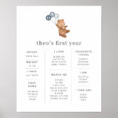 Bär mit 3 Blue Balloons Meilenstein Poster (Vorne)