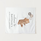 Bär mit 3 braunen Balloons Begrüßungszeichen Wandteppich (Vorderseite (Horizontal))