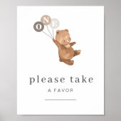 Bär mit 3 braunen Balloons bevorzugen Zeichen Poster (Vorne)