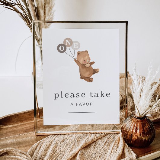 Bär mit 3 braunen Balloons bevorzugen Zeichen Poster