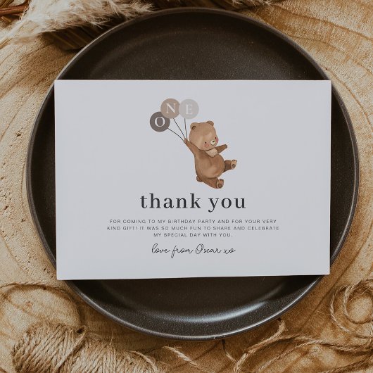 Bär mit 3 braunen Balloons - Danke Karte