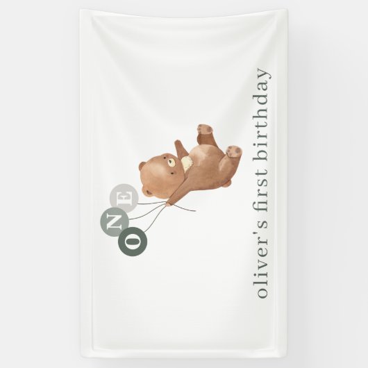 Bär mit 3 Green Balloons Banner (Vertikal)