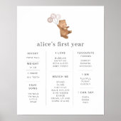 Bär mit 3 rosa Balloons Milestone Poster (Vorne)