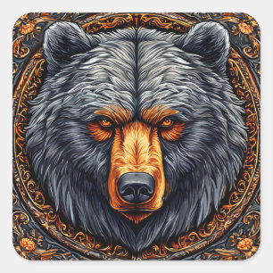 Bär mit aufwendiger floraler Dekoration Quadratischer Aufkleber