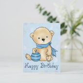 Bär mit Ball, blau Postkarte (Stehend Vorderseite)