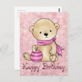 Bär mit Ball, Rosa Postkarte (Vorne/Hinten)
