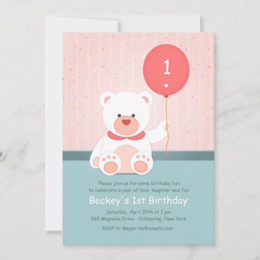 Bär mit Ballon-Einladung Einladung (Vorderseite)