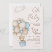 Bär mit Ballons Babydusche Einladung (Vorderseite)