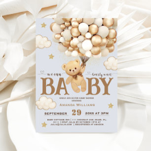 Bär mit Ballons Dusty Blue Baby Boy Shower-Einladu Einladung