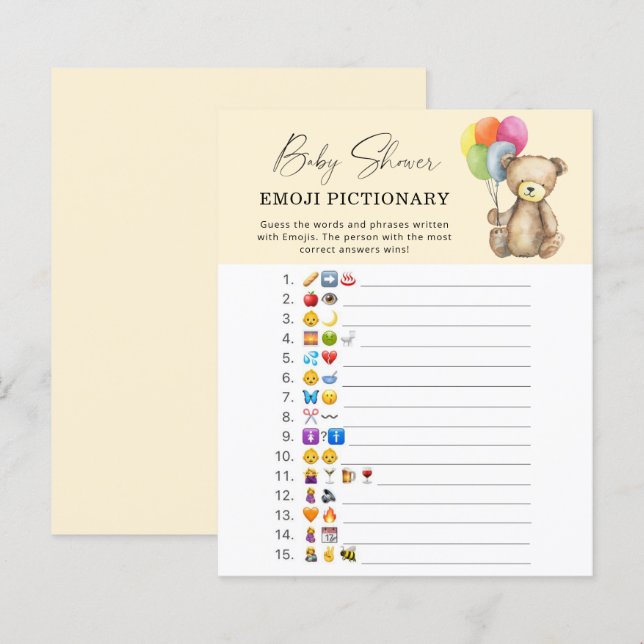 Bär mit Ballons \ Emoji piktionary game (Vorne/Hinten)