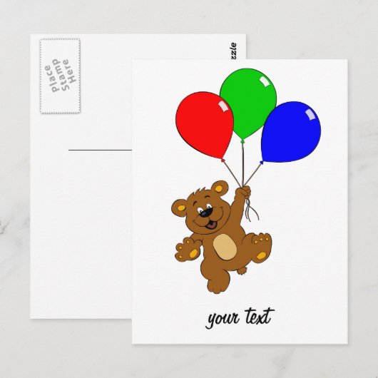 "Bär mit Ballons" Kinder Postkarte (Vorne/Hinten)