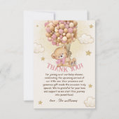 Bär mit Balloons Beige Pink Babydusche Dankeskarte (Vorderseite)