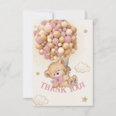 Bär mit Balloons Beige Pink Babydusche Dankeskarte (Rückseite)